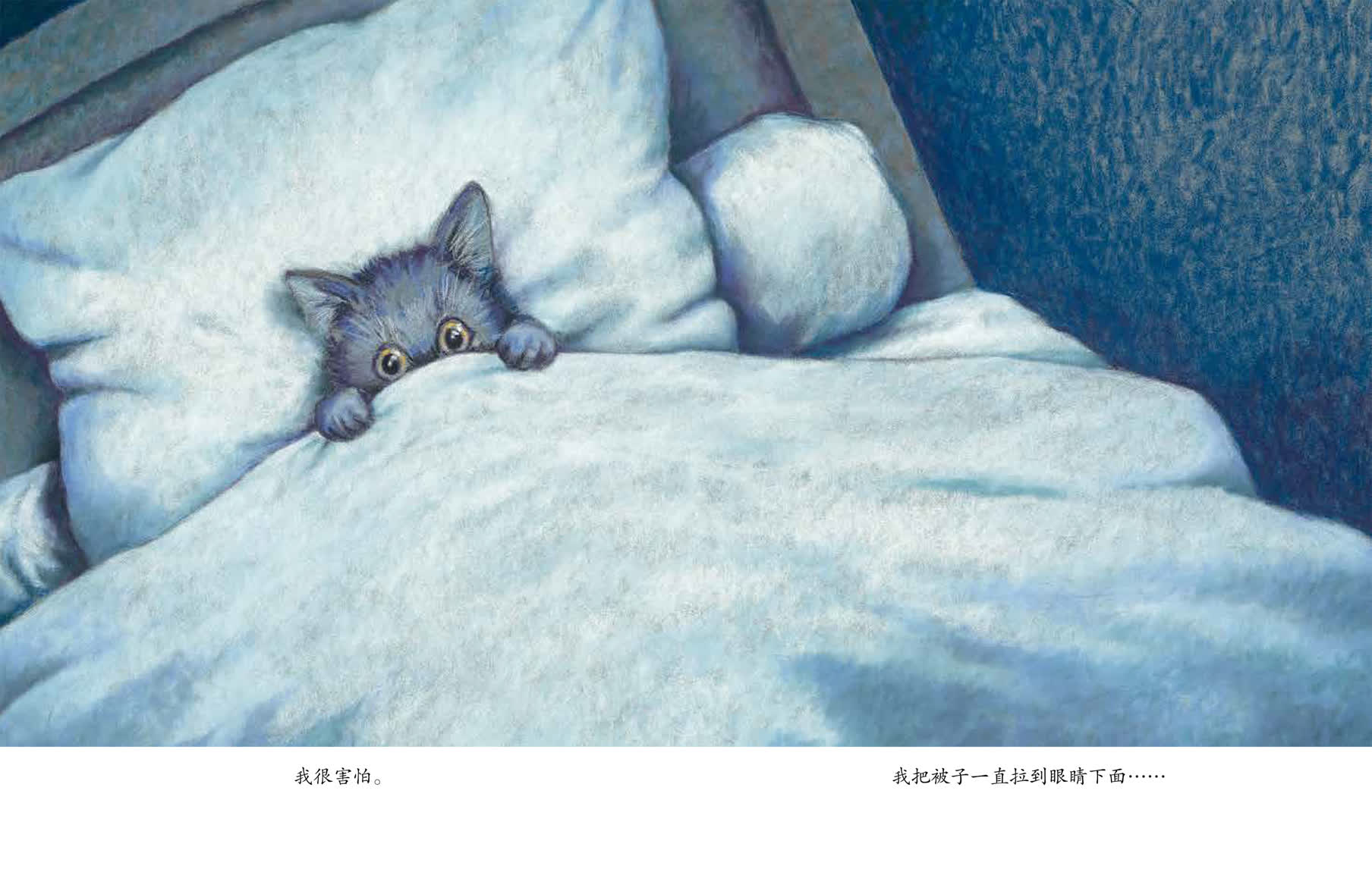 我很害怕。我把被子一直拉到眼睛下面………