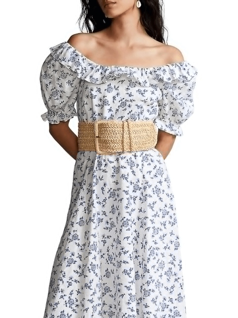 Ruffled Floral Linen Day Dress