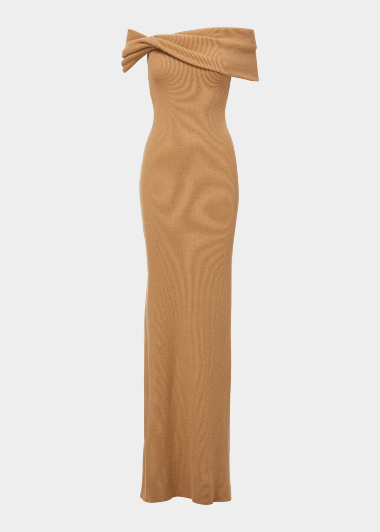Brandon Maxwell Off-the-Shoulder Ribbed Wool Sweater Gown  $1,995