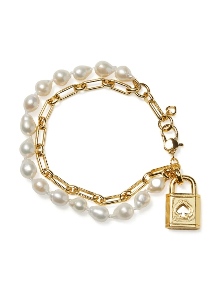 kate spade new york--Lock And Spade Goldtone & Freshwater Pearl Bracelet 