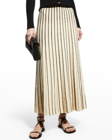 Tory Burch Striped Plaited-Rib Pleated Skirt  $428