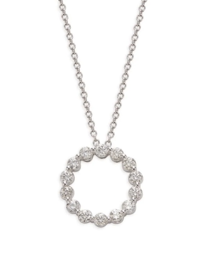 14K White Gold & 1 TCW Diamond Circle Pendant Necklace