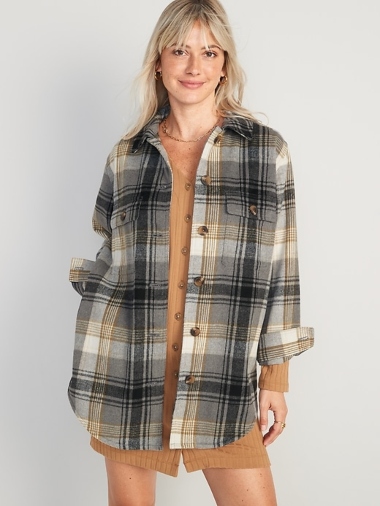 Plaid Soft-Brushed Utility Shacket for Women