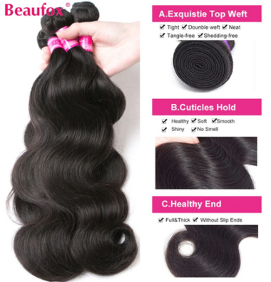 Beaufox Hair Jet Black 8-30"Remy Hair Extensions $19.06