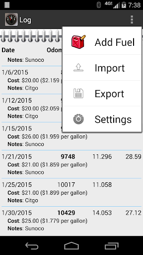 FillUp - Gas Mileage Log screenshot