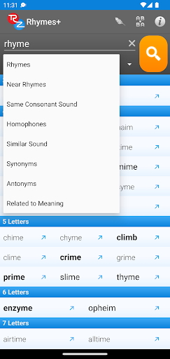 RhymeZone Rhyming Dictionary screenshot