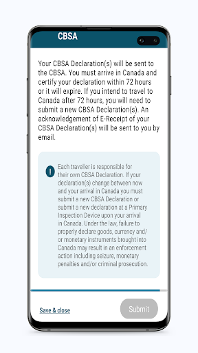 ArriveCAN screenshot