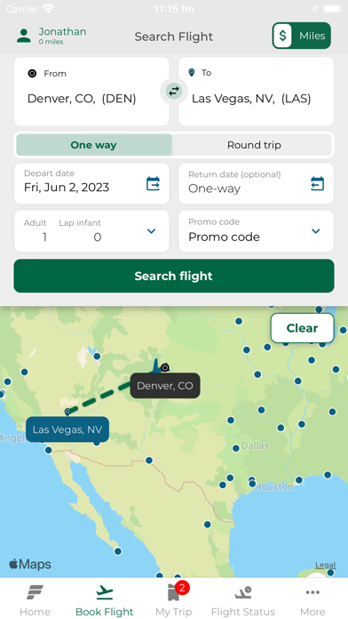 Frontier Airlines screenshot
