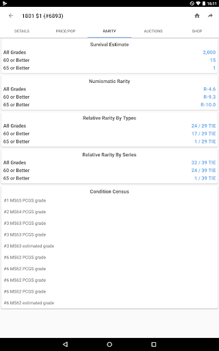PCGS CoinFacts - U.S. Coin Val screenshot