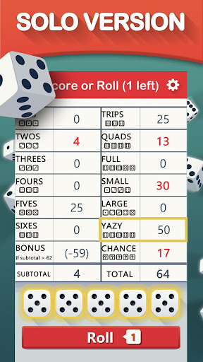 Yazy the yatzy dice game screenshot