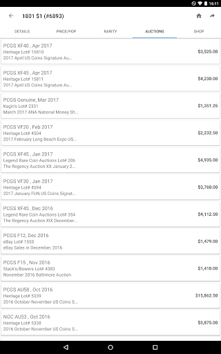 PCGS CoinFacts - U.S. Coin Val screenshot