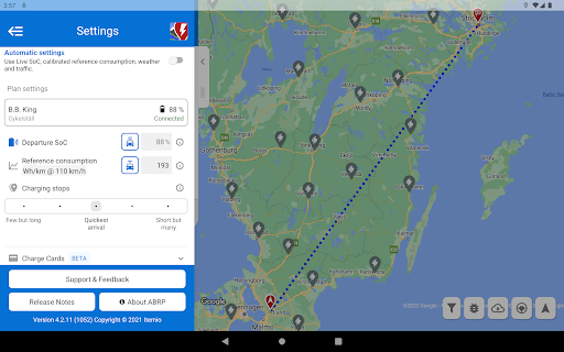 A Better Routeplanner (ABRP) screenshot