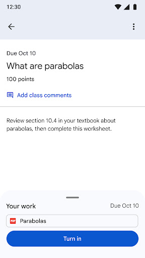 Google Classroom screenshot