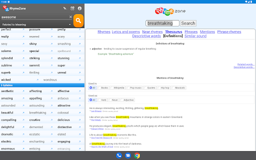 RhymeZone Rhyming Dictionary screenshot
