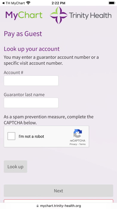Trinity Health MyChart screenshot