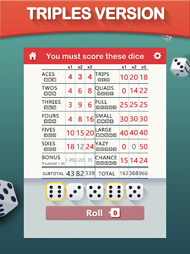 Yazy the yatzy dice game screenshot