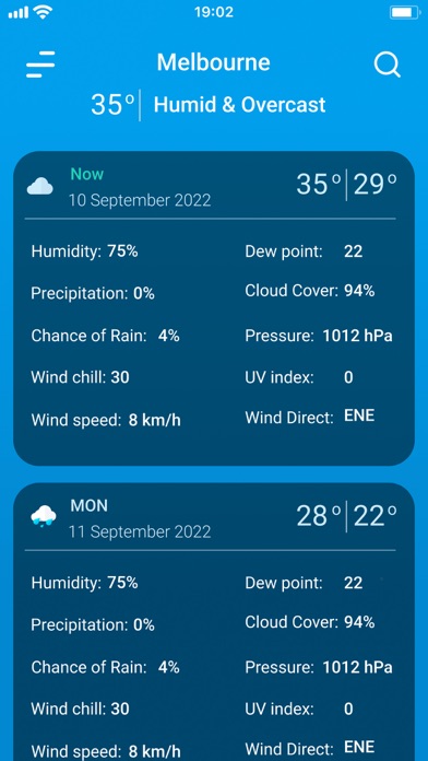 9Weather: Weather forecast screenshot