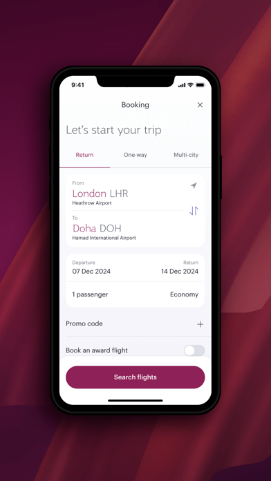 Qatar Airways screenshot