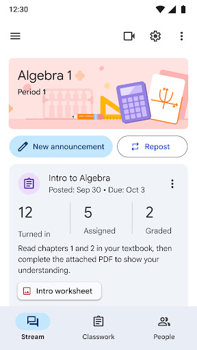 Google Classroom screenshot