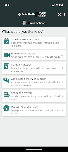 Sutter Health My Health Online screenshot