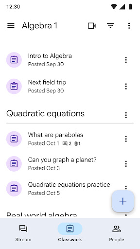 Google Classroom screenshot