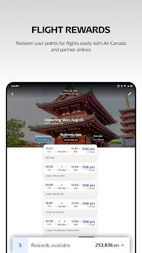 Air Canada + Aeroplan screenshot