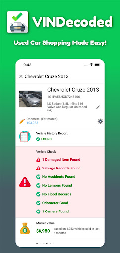 VIN Check Report for Used Cars screenshot