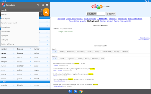 RhymeZone Rhyming Dictionary screenshot