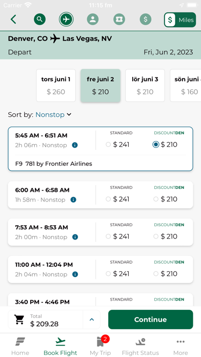 Frontier Airlines screenshot