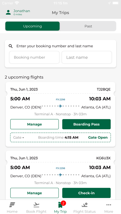 Frontier Airlines screenshot