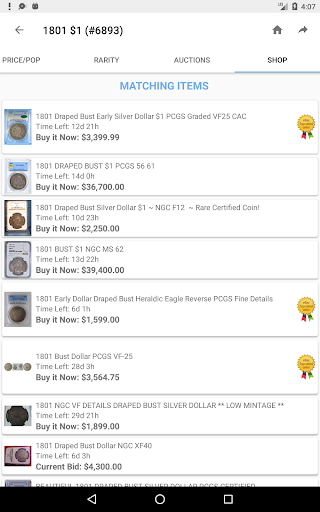 PCGS CoinFacts - U.S. Coin Val screenshot