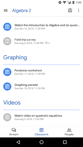 Google Classroom screenshot