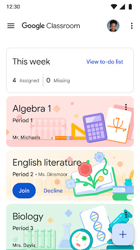 Google Classroom screenshot