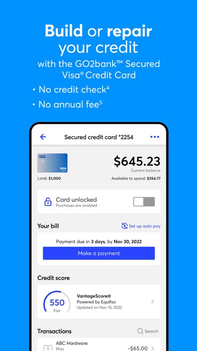 GO2bank: Mobile banking screenshot